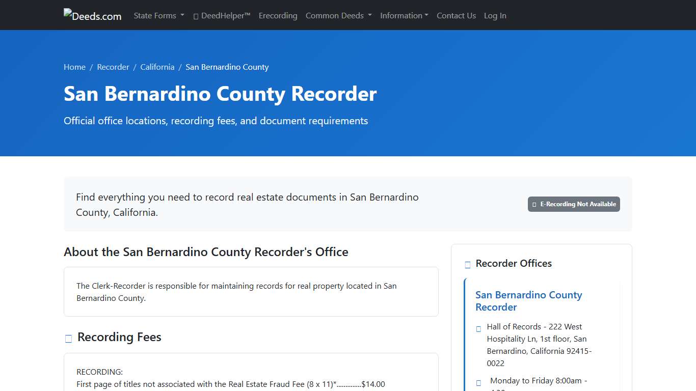 San Bernardino County Recorder Information, California - Deeds.com