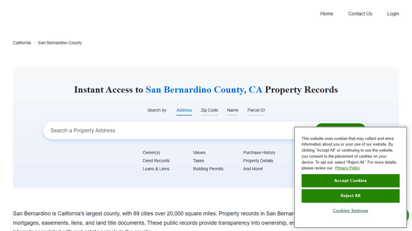 San Bernardino County Property Records Owners, Deeds, Permits